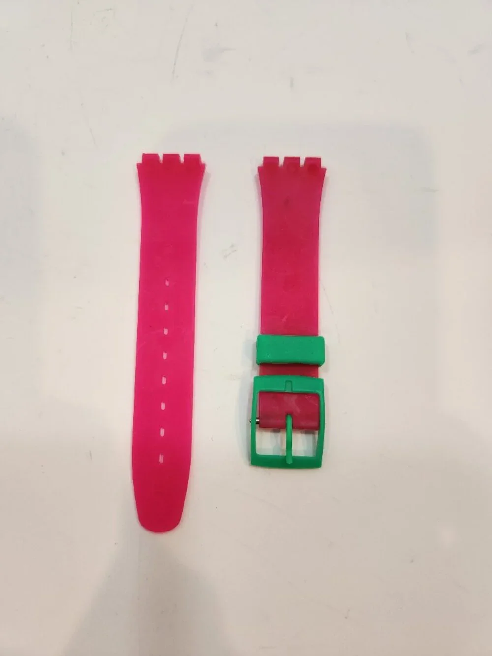 Vintage Swatch Replacement Band 17mm Large Hot Pink Green FLEXIBLE WEARABLE